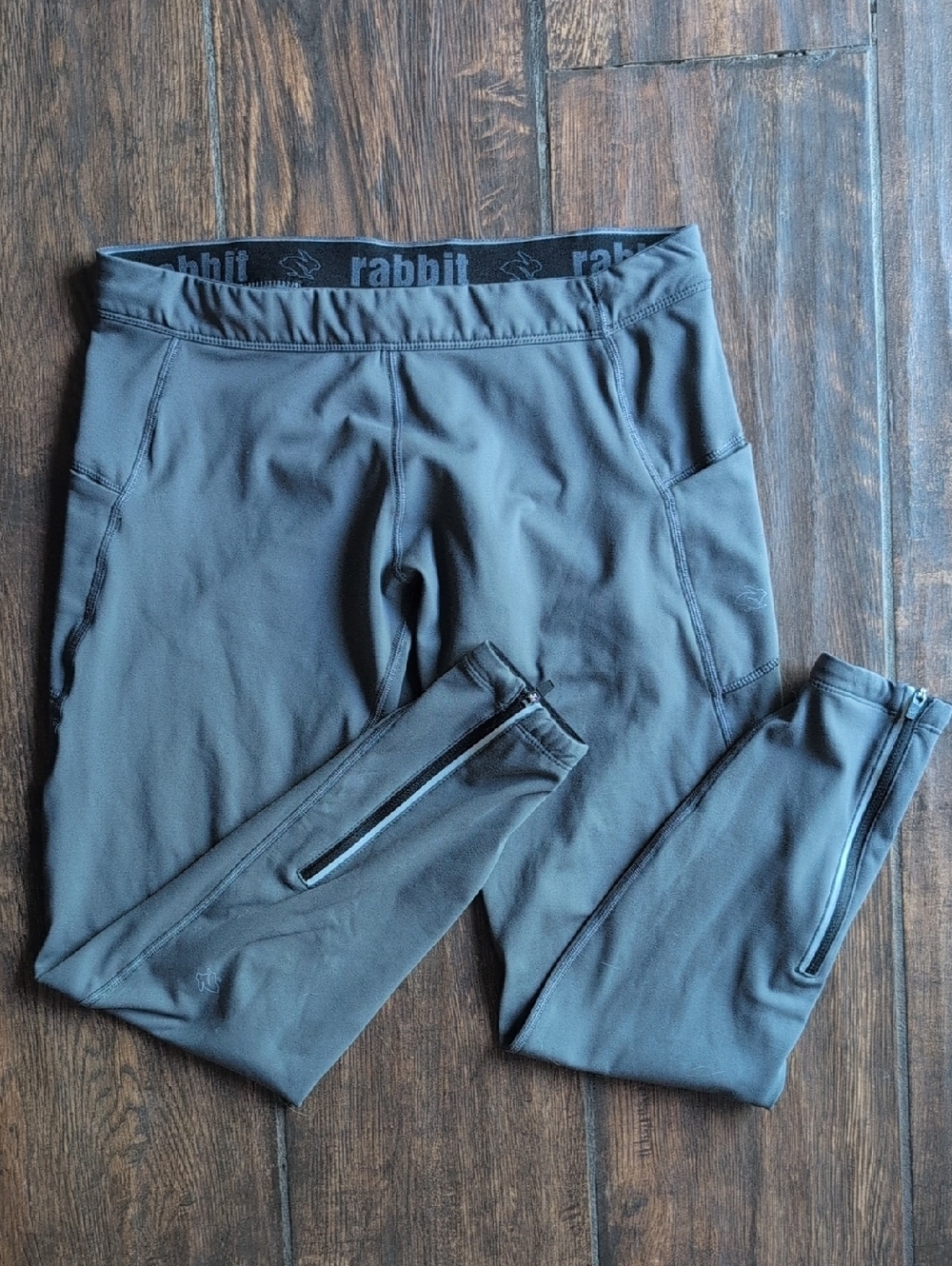 Rabbit Gray Running Tights Fleece Lined Reflective Zip Ankle - Women's Medium